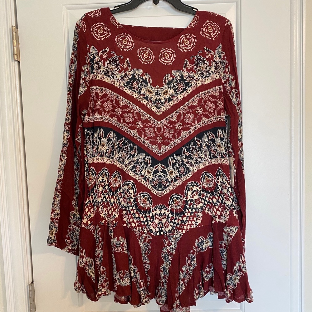 💗 FREE PEOPLE Maroon Smooth Talker Tunic Dress